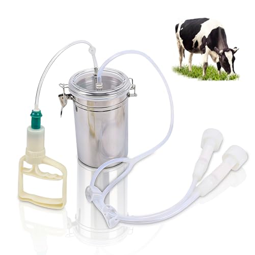 Manual Cow Milker Machine, 2000ml Effort Saving Goat Milking Device Portable Milking Kit Stainless Steel Sheep Cow Hand Vacuum Pump Goat Cow Milking Machine for Milk Plant Farm