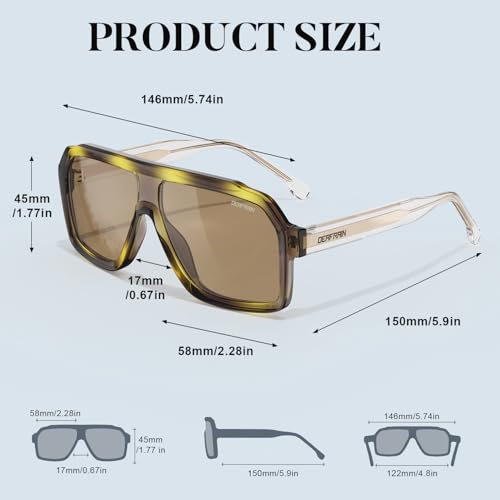 Image of DEAFRAIN Polarized Sunglasses for Men Women, Acetate Pilot Classic Retro 90s UV Protection Fashion Driving Beach Shades