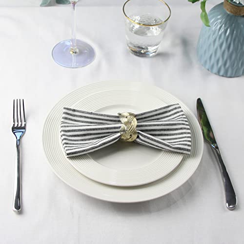 Plain Striped Cotton Linen Blended Dinner Cloth Napkins - Set of 12 (40 x 30 cm) - for Events & Home Use (Black) - Image 2