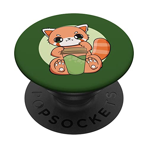 Mochi Drink Red Panda Kawaii Cute Warabi Milk Tea Boba PopSockets Swappable PopGrip, Black