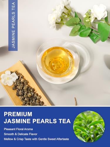 Image of TeeLux Jasmine Pearls Green Tea, Handrolled Green Tea Loose Leaf with Delightful Aroma, Natural Jasmine Pearl Tea, 4 Ounce (Pack of 2)