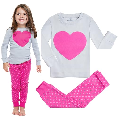 2 Piece Tag Free Pjs for Girls - 100% Cotton Pajamas Set - Kids Summer Pajama - Pink Heart Girl Sleepwear (12M-8Y)