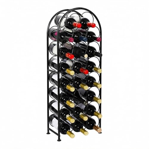 PAG 23 Bottles Arched Freestanding Floor Metal Wine Rack Wine Bottle Holders Stands, Black
