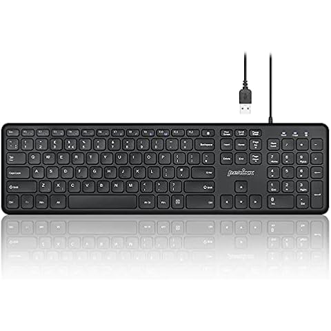 perixx PERIBOARD-210 Wired Full-Size Keyboard with Quiet Scissor Keys for Desktop, Laptop, and Tablet, UK QWERTY, Black Cover