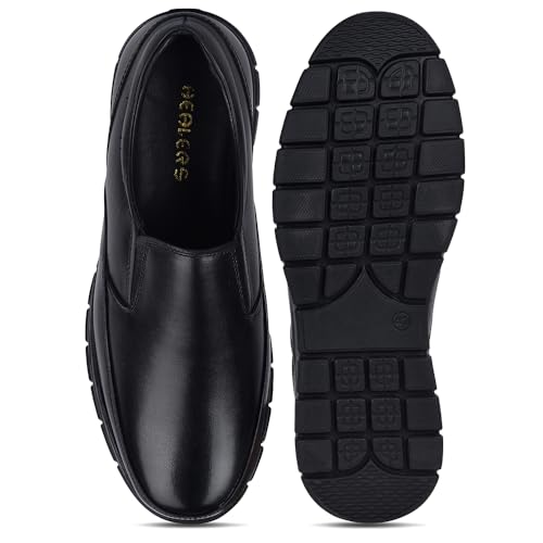 Image of Liberty Fortune HML-90E Formal Shoes for Men - Black & Brown Genuine Leather Slip-On Moccasins | Cushioned Leather Insole, Office, Boardroom, Wedding, Interview, Festive & Formal Dress Shoes