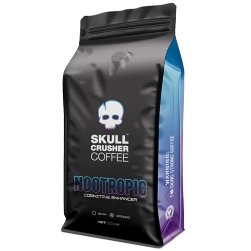 Skull Crusher Cognitive Enhancer Ground Coffee - Premium Rainforest Alliance Certified High Caffeinated Ground - Warning: Worlds Strongest Coffee Blend Infused with Potent Nootropics - (500g)
