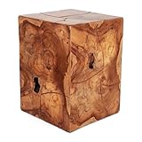 Belari Teak Root Square Garden Stool - Rustic Farmhouse Side Table/Patio Side Table - Indoor Outdoor End Table - Indoor Outdoor Stool - Medium