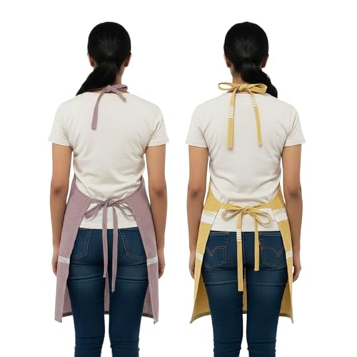 Image of Unisex Cooking Aprons | Waterproof Apron | Striped Design with 2 Front Pockets & Adjustable Neck Strap | Durable, Oil & Stain Resistant | Chef Apron for Cooking