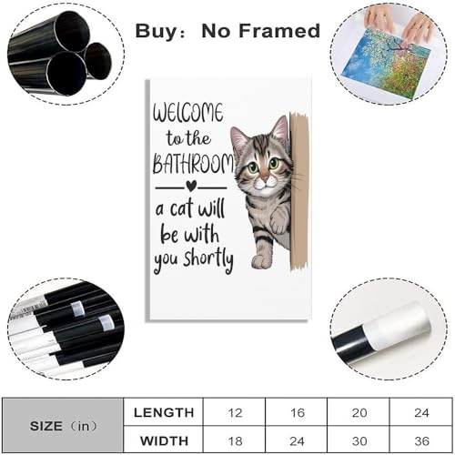 funny bathroom Wall Art animal poster Welcome to the bathroom Cat will be with you shortly Pictures Canvas Print fun toilet sign For Bathroom Wall Decor 12x18inch Unframed by Generic - Used condition - Image 2