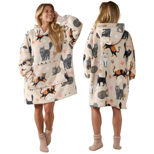 OHS Blanket Hoodie for Women, Ultra Soft Sherpa Fleece Hoodie Blanket Warm Snuggle Hoodie for Women Comfy Soft Fluffy Wearable Blanket - One Size, Beige