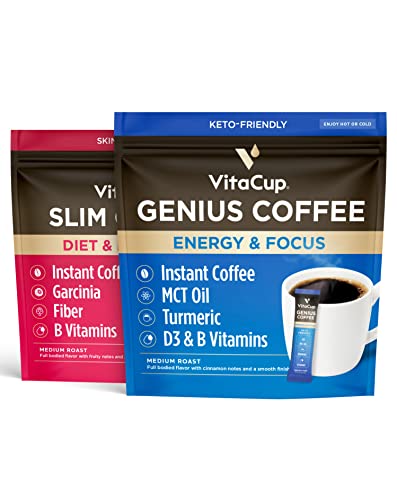 Vitacup Instant Coffee Stick (48) Count Bundle | Genius & Slim Blend | Superfood & Vitamins B1, B5, B6, B9, B12, & D3 Infused | Vegan | Enjoy Hot Or Cold #TOP11