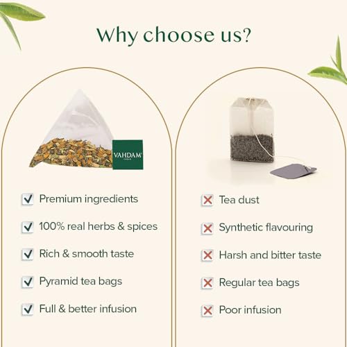 Image of VAHDAM, Vedic Kadha Herbal Tea Bags (100 Ct) Caffeine Free, 100% Real Ingredients - Turmeric, Black Pepper, Amla, Tulsi, Ginger, Cloves | Pure Herbal Tisane - Earthy, Savory | Resealable Ziplock Pouch