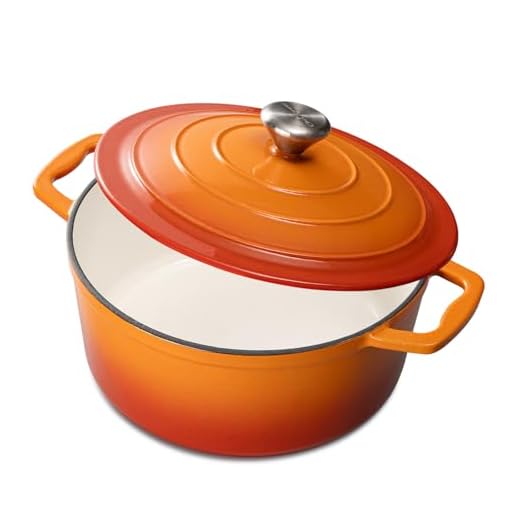 Chef Power Dutch Oven Pot with Lid 5QT, Enameled Cast Iron Dutch Oven for Bread Baking, Braising, Stews, Roasting, Oven Safe Dutch Ovens, Gradient Orange