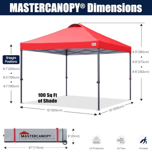 Image of MASTERCANOPY 10x10 Durable Pop Up Canopy Tent with Roller Bag, Red