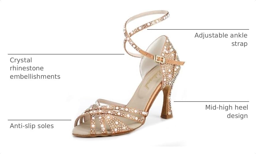 Image of Latinsoul Y205-36 Women's Crystal Rhinestone Latin Dance High Heel Shoes - Stylish Adjustable Strap Design Comfortable Dance Shoes