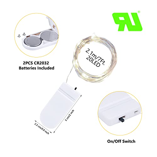 Fairy Lights Battery Operated - 7Ft 20 Led Waterproof Mini Firefly String Lights With Flexible Silver Wire For Wedding Mason Jar Craft Christmas Garlands Party Decor (12 Pack, White) #TOP6