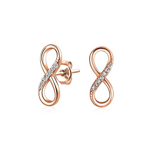 Cubic Zirconia Accent CZ Love Symbol Infinity Stud Earrings For Women For Girlfriend Rose Gold Plate 925 Sterling Silver