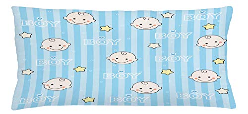 Lunarable Party Throw Pillow Cushion Cover, Its a Boy Arrival Congratulations Ahoy Blue Pattern with Stars, Decorative Square Accent Pillow Case, 36