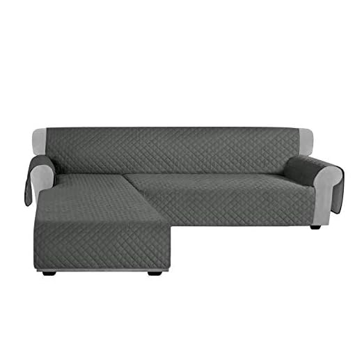 Granbest Sofa Covers for L Shape Sofa Reversible Sectional Couch Covers Chaise Lounge Sofa Sip Cover for Dogs Pets Non Slip Furniture Protector with Foams Sticks (Large, Gray)