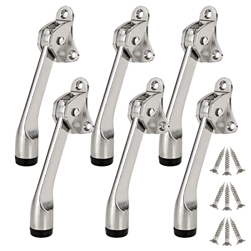 6 Pack Kickdown Door Stop, Commercial Heavy Duty Door Stop, Door Stoppers for Bottom of Door, Kickstand Door Stopper with Rubber Tip and Spring Lever, Easy to Kick Down Door Stop Stopper and Release