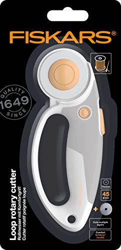 Fiskars Titan-Rollschneider, Rollmesser mit Schlaufengriff, Rechts- und Linkshändig, Klingen-Durchmesser: 45 mm, Orange/Weiß/Grau, 1066047