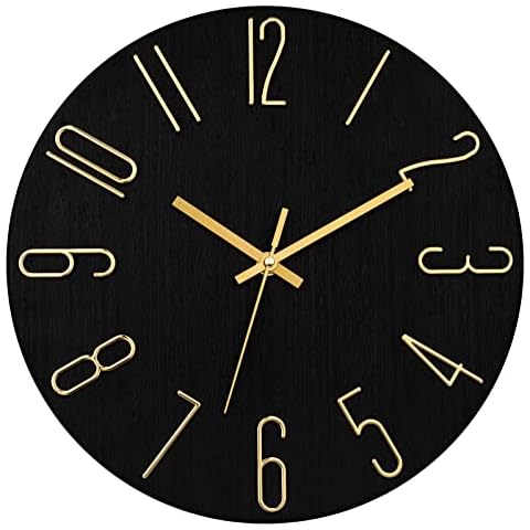 Foxtop Wall Clock 12 Inch Silent Non Ticking Battery Operated Round Wall Clock Modern Simple Style Clocks Decorative for Office Bedroom Kitchen School (Black) Cover
