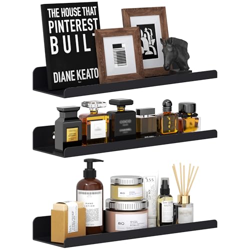Image of Qukaka Floating Shelves for Wall Decor, 15 inch Wall Shelves for Bedroom, Living Room, Kitchen, Bathroom Decor, Nail Polish /Book /Decoration /Makeup /Perfume Organizer Floating Shelf-3Pack Black