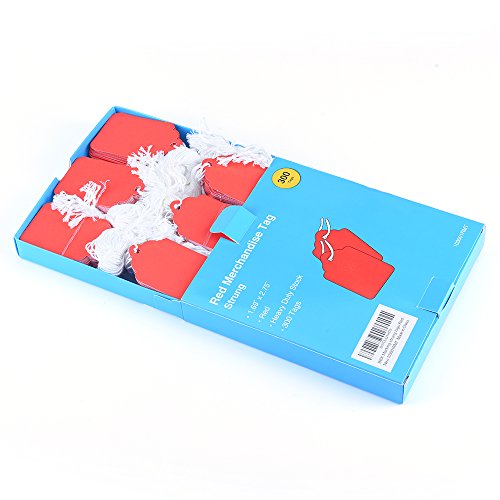 Brothersbox Red Price Tags 300Pcs, Tag With Strings Attached Matte Surface Marking Merchandise Hang Tag Labels For Christmas Gift Jewelry Clothing Garage Yard Rummage Sale Supplies 1.69 X 2.75 Inch #TOP2