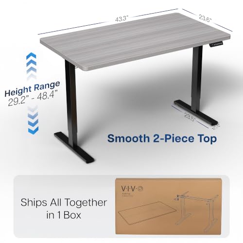 Image of VIVO Dark Gray 43 x 24 in Standing Desk, DESK-1B4G | Electric, Holds 220 lbs, Sit Stand Up, Height Adjustable, Home Office, Memory Presets, 1B Series, Black Frame