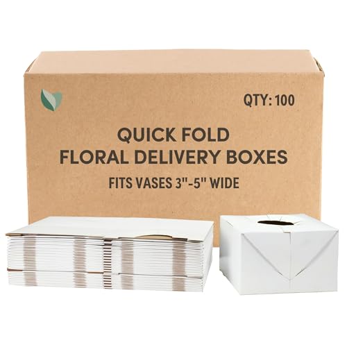 Holiday Designs - Quick Fold Florist Delivery Box, Corrugated Cardboard Vase Boxes for Secure Floral Arrangements During Transport, 8 x 8 x 5 (Large - Bulk Case of 100)