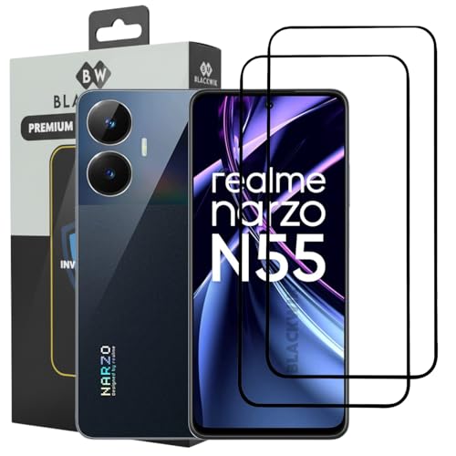 Image of Blackwik Tempered Glass for OnePlus Nord CE 3 Lite /Realme Narzo N55 / Realme C55 / Oppo F23 / Oppo F23 Pro 5G with Edge-To-Edge Protector Coverage | Easy Installation Kit (Black) (Pack Of 2)