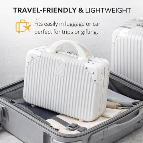 Image of Professional Makeup Organizer Case, Durable Hard Shell Vanity Box with Zipper Closure, Travel Cosmetic Storage Case for Women, White