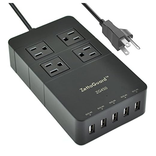 Zettaguard Mini 4-Outlet Travel Power Strip Surge Protector with USB Charger USB Charging Station (5-Port Smart, 40W/8A) and 5 Feet Power Cord, Black
