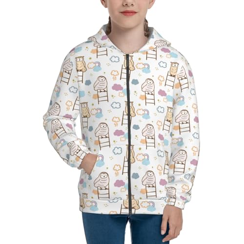 Cartoon Owl Kid Hoodies Boys Zip Up Sweatshirts Girls Pullover with Pocket3