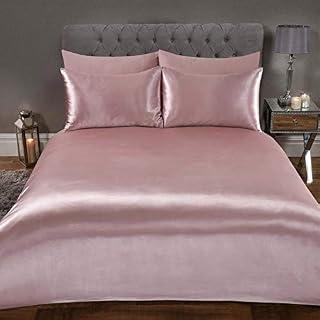 Sienna Luxury Full Silky Satin Duvet Cover with Pillowcases Shiny Bedding Set, Silver Grey - Double