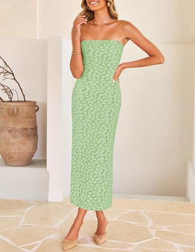 Image of ZESICA Women's 2026 Summer Floral Strapless Bodycon Midi Dress Off Shoulder Beach Formal Cocktail Wedding Guest Long Dresses