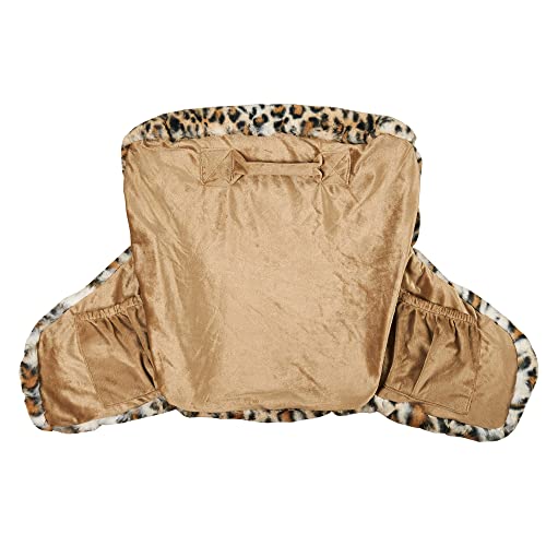 Home Soft Things Leopard Print Reading Pillow Cover With Arms And Pockets (Cover Only, Need Shredded Stuffings), 18" H Removable Armrest Back Support Lounger Backrest Bed Rest Pillow Cover, Leopard #TOP2
