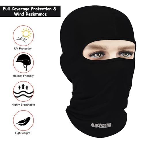 Image of Allextreme Full Face Mask for Riders Anti-Pollution UV Sun Protection Pin Mesh Balaclava Neck Cover Bandana Helmet Liner for Men & Women Biker Hiking Cycling Protective Bike Riding Gear (Black)
