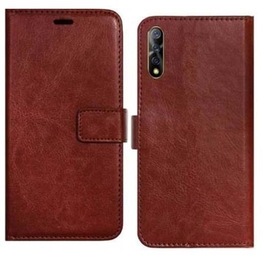 Image of Compatible with Vivo S1, Vivo Z1x Flip Cover Magnetic Leather Wallet Case Shockproof TPU for Vivo S1, Vivo Z1x (Brown)