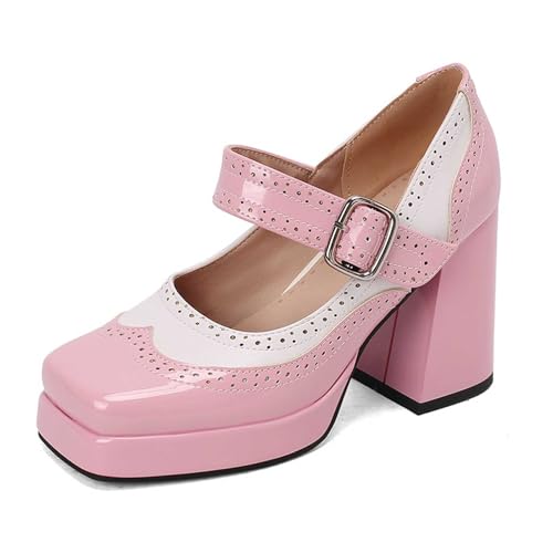 Genérico 2026 Elegantes Zapatos Mary Jane Retro de tacón Alto y Punta Cuadrada para Mujer, Calzado Elegante para Ocasiones Elegantes.