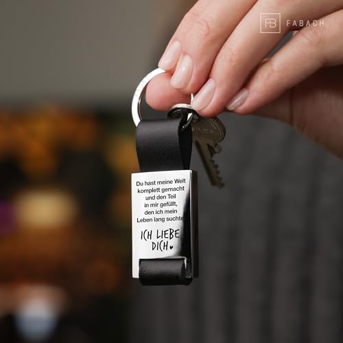 FABACH Schlüsselanhänger Mit Gravur Aus Leder - Ich Liebe Dich Für Partner - Freundin Geschenk Freund - Du Hast Meine Welt Komplett Gemacht