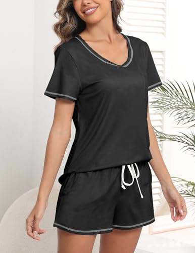 Ekouaer Women's Pajamas Sets Short Sleeve Lounge Sets Sleepwear Casual Two Piece Pjs With Pockets3