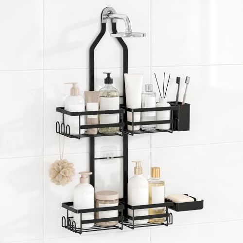 Image of amazon basics Hanging Shower Caddy for Bathroom | Bathroom Organiser Without Drill | Bathroom Accessories Storage Organizer