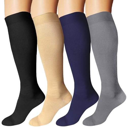 DDOBB 4 Paar Kompressionsstrümpfe Damen und Herren Stützstrümpfe Kompressionssocken Stützsocken Reisestrümpfe für Flug Sport Running Radsport