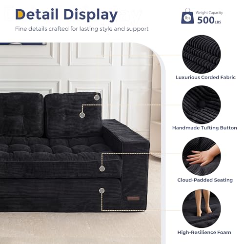 Image of MAXYOYO Convertible Sofa Bed, Pull Out Oversized Loveseat Sofa Couch, 2 in 1 Folding Couch Bed, Fold Out Floor Couch with Pillows for Living Room Bedroom Lounge, Black