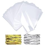 SelfTek Paquet de 500 emballages de bonbons avec paquet de 500 liens torsadés Emballeurs de caramel antiadhésifs transparents de 4,7 x 4,7 pouces pour cadies, caramels et chocolat mous ou dur