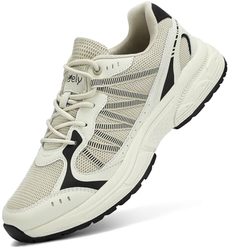 Kricely Turnschuhe Herren Schuhe Traillaufschuhe Laufschuhe Wanderschuhe Sportschuhe Sneaker Tennis Fitness Jogging Walkingschuhe Leichtgewichts Atmungsaktiv Straßenlaufschuhe (Khaki 44)