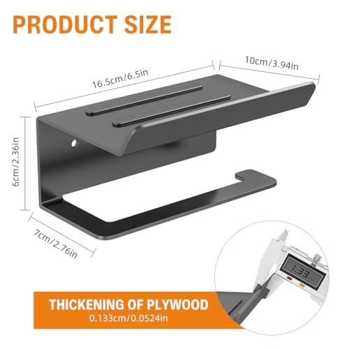 Image of HASTHIP Stainless Steel Toilet Paper Roll Holder with Mobile Stand - Tissue Holder for Bathroom No Drilling Rustproof Wall Mounted Storage Rack Bathroom Accessories for Washroom - Black