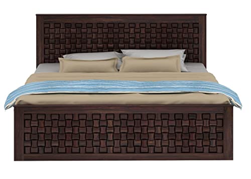 Image of WOODLAB Furniture Solid Sheesham Wood King Size Bed with 2 Side Drawer Storage and Niwar Style Headboard | Wooden Double Bed Cot Palang for Bedroom Living Room Home and Hotel (Walnut Finish)