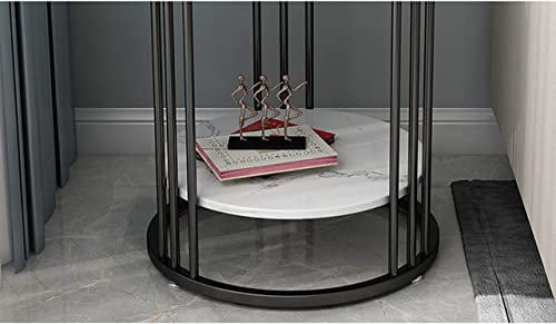 Image of Side End Table Frame Sofa Corner Table for Living Room Coffee Table Striped Top and Metal Frame Sofa Table End Table, Bedroom Simple (Black White)